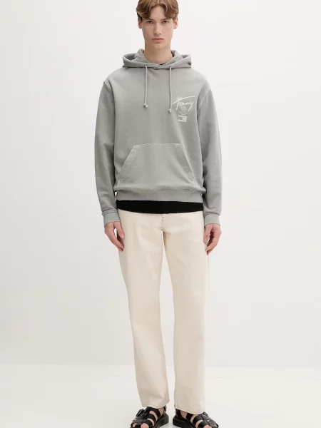 Tommy Jeans hanorac cu glugă bărbătesc din gri