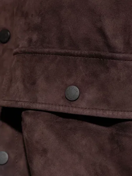 Cardigan Moncler din piele de căprioară maro