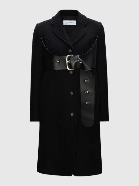 Пальто із шкіряною кокеткою Off-white чорне