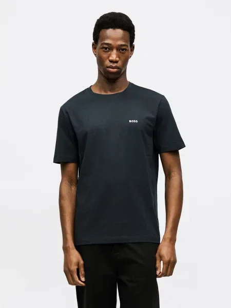 BOSS Tricou albastru noapte / negru alb