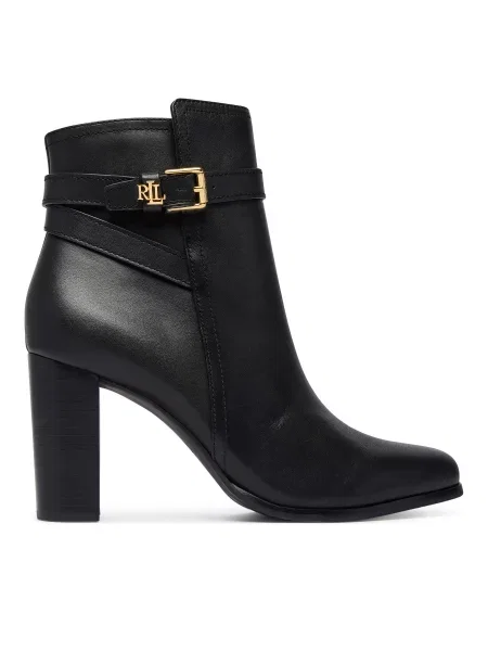 Polokozačky LAUREN RALPH LAUREN Brooke II Calfskin Bootie Heel černá