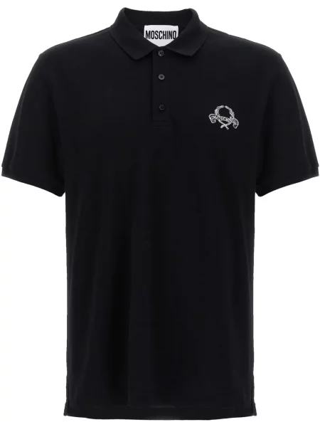 Polo Moschino cu broderie negru