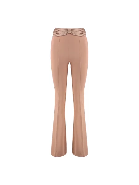 Satynowe spodnie Elisabetta Franchi z kokardką różowe
