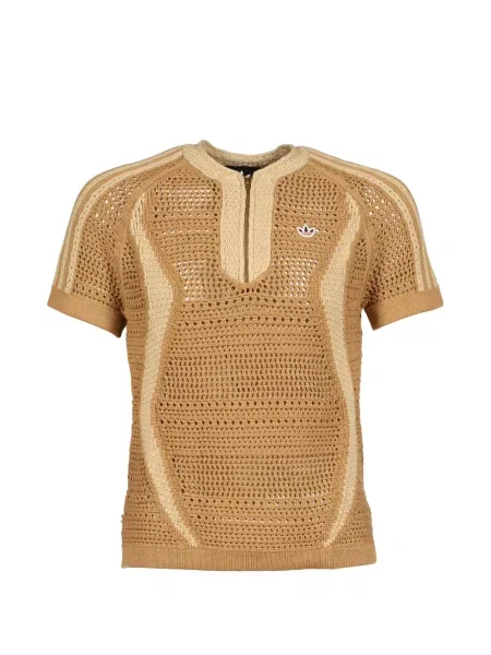Decupat tricou Adidas tricotate cu decolteu rotund alb