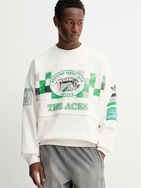 Суичър с качулка Adidas Originals с качулка с принт бяло