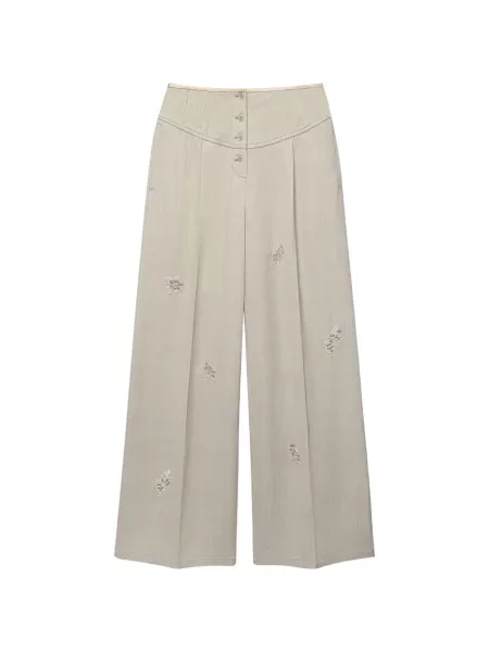 Pantaloni Shanghai Tang cu broderie evazate gri