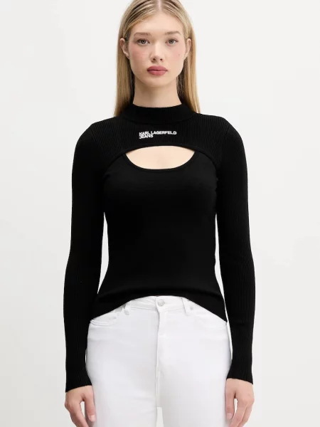 Karl Lagerfeld Jeans pulover light cu turtleneck negru