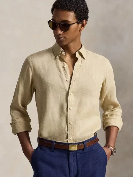 Polo Ralph Lauren cămașă pentru bărbați din in Long Sleeve Sport Shirt verde