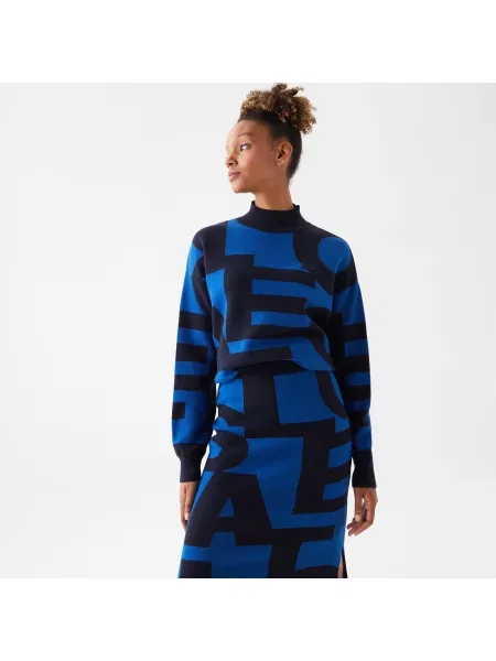 Lacoste Wzorzysty Sweter Z Golfem niebieski