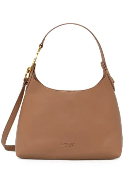 Bőr shopper táska Twinset autogrammal barna