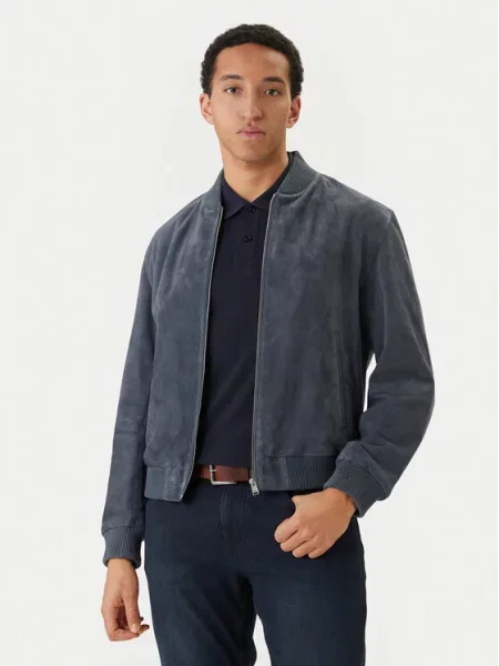 BOSS Usnjena jakna H-Muller modra