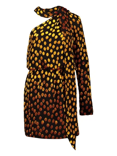 Sukienka mini Saint Laurent w grochy na jednym ramieniu garniturowa czarna