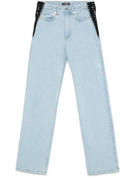 Traperice ravnih nogavica Mugler s vezicama s čipkom plava