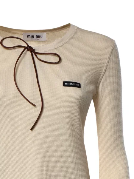 Lung tricou Miu Miu cu funde tricotate