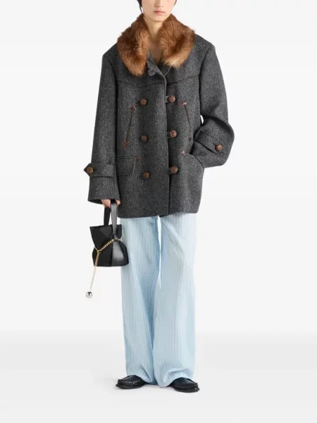Pantaloni Prada de mătase cu dungi albastru
