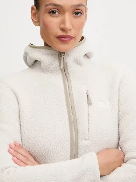Флисовый однотонный свитер Jack Wolfskin с капюшоном бежевый