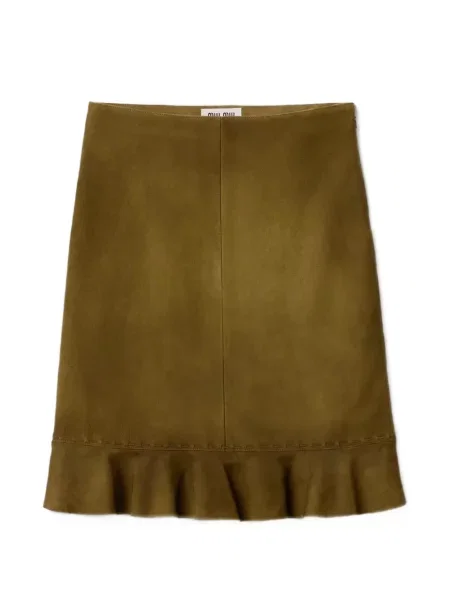 Ceruit fustă Miu Miu din piele de căprioară verde