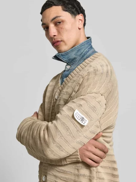 Kardigan o kroju relaxed fit w dzianinowym stylu Mm6 Maison Margiela beżowy