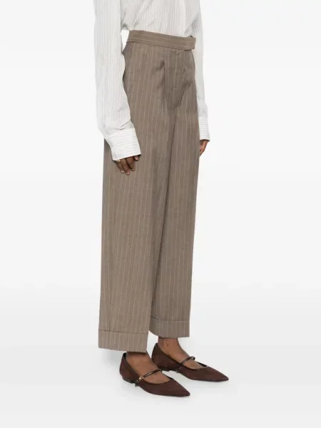 Pantaloni Max Mara cu dungi plisate maro
