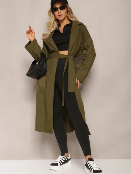 Palton cu de Legare Oversize Terethia verde