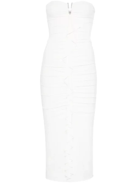 Sukienka midi Nissa z falbankami do kolan garniturowa biała