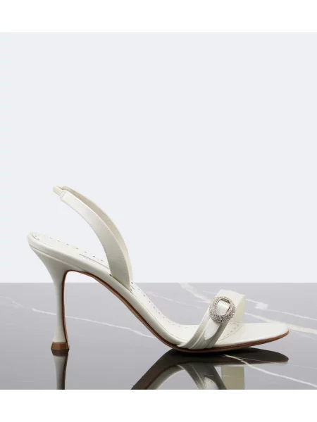 Sandale Manolo Blahnik din satin slingback alb