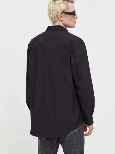 Tričko Karl Lagerfeld Jeans regular s klasickým límcem černá