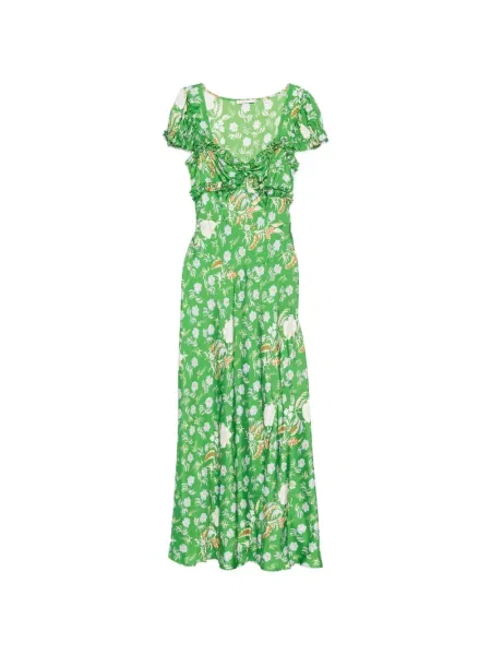 Rochie maxi Dôen de mătase cu model floral cu imagine verde