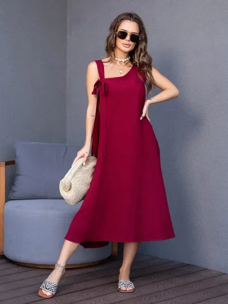 ISSA Plus Сарафан Без підкладки бордовий