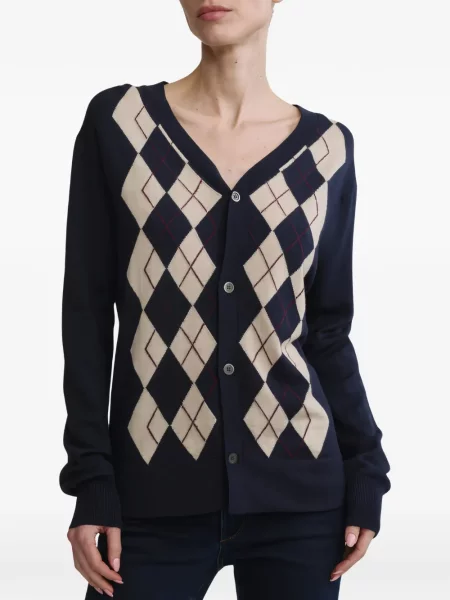 Cardigan Dl1961 cu decolteu în V cu model argyle albastru