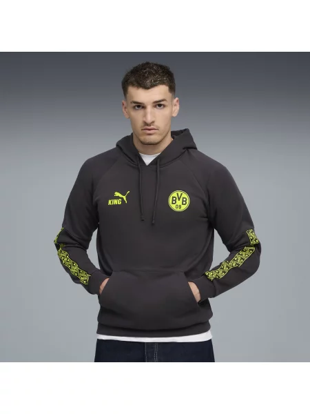 Bluza z kapturem Borussia Dortmund KING PUMA szara