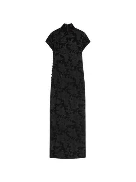 Rochie Shanghai Tang cu model floral de costum negru