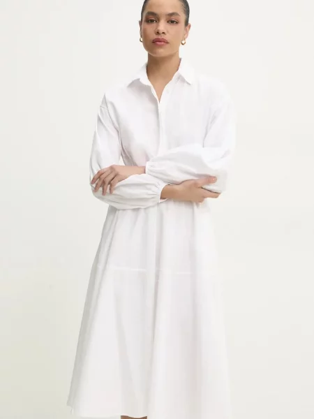 Answear Lab sukienka midi rozkloszowana biały