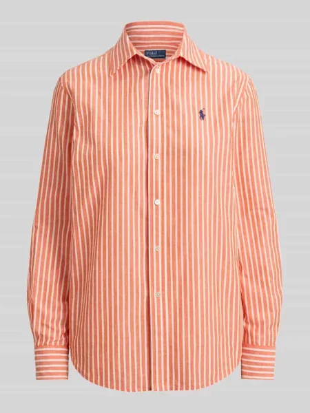 Bluzka koszulowa o kroju regular fit z mieszanki bawełny i lnu Polo Ralph Lauren pomarańczowa