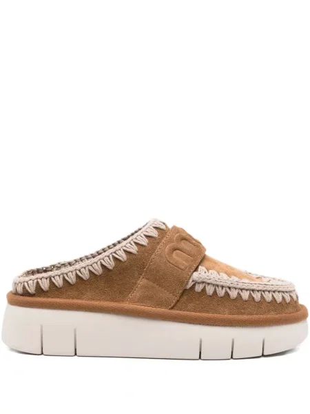 Papuci tip mules Mou din piele de căprioară cu platformă maro