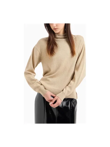 Sweter z golfem Armani Exchange wełniany do golfa beżowy