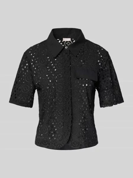 Bluzka koszulowa z haftem angielskim Liu Jo White czarna