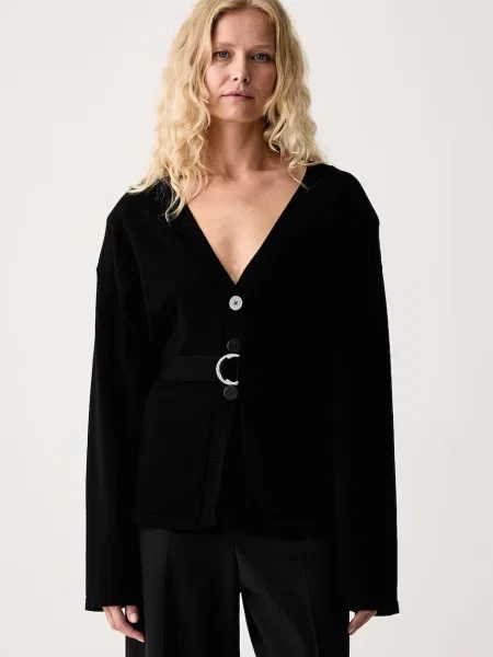 Le Privé cardigan pentru femei cu vâscoză YVETTE SWEATER NOIR negru
