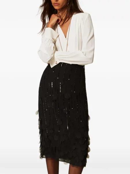 Fustă midi Twinset cu broderie negru