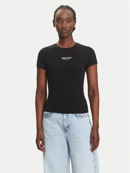 Tommy Jeans Póló Essential ekrü fekete