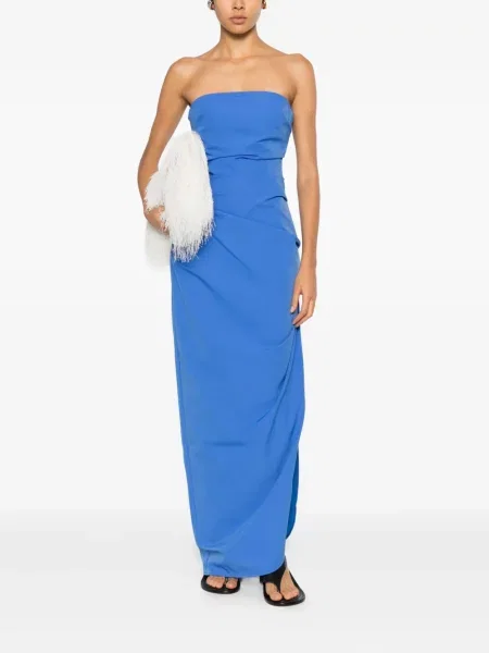 Rochie maxi Sir drapată de costum albastru