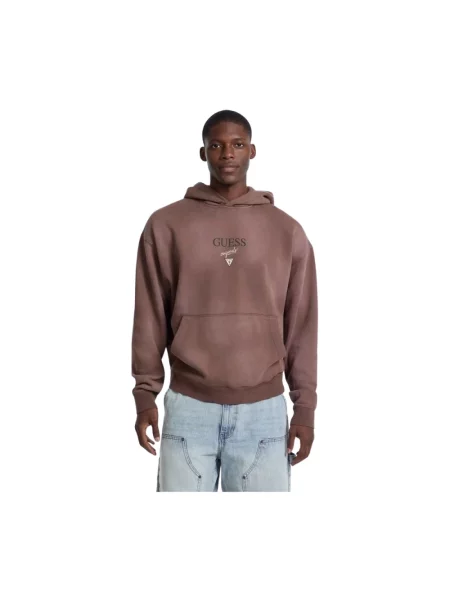 Bluza z kapturem Guess z logo brązowa