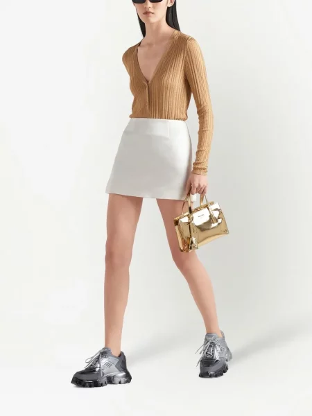 Cardigan Prada cu decolteu în V auriu