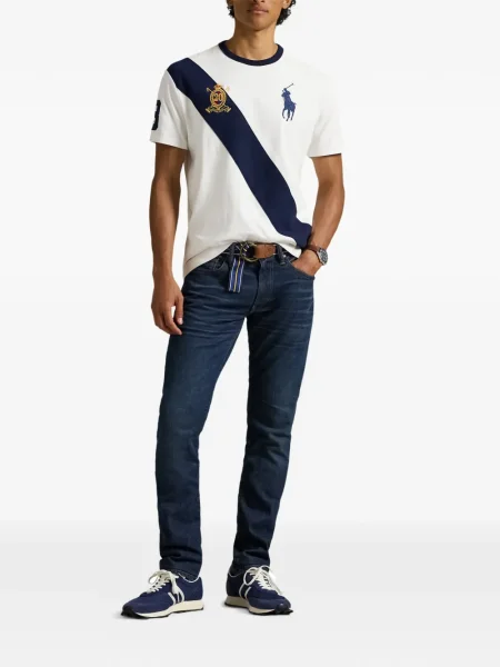 Tricou polo Polo Ralph Lauren cu dungi cu două rânduri de nasturi cu aplicații negru
