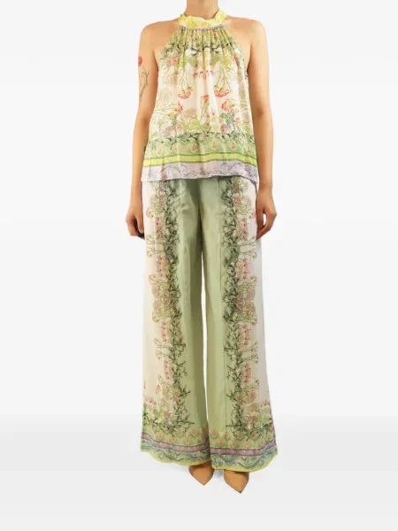 Pantaloni Alice + Olivia cu model floral cu imagine cu gât halter verde