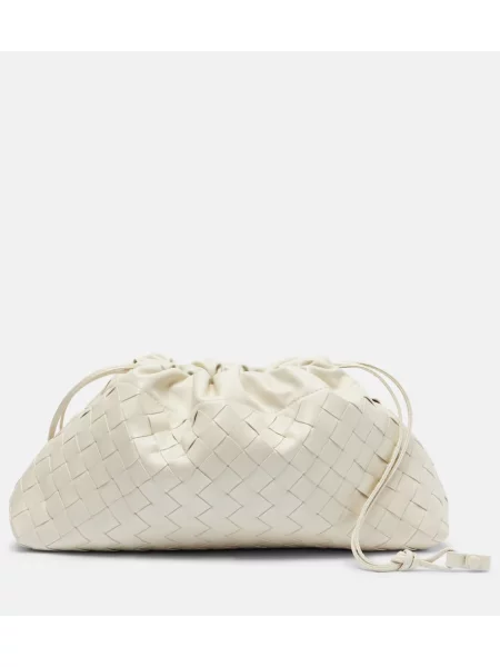Usnjeni torbica Bottega Veneta bela