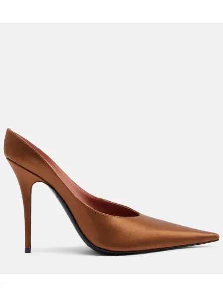 Pantofi cu toc Amina Muaddi din satin maro