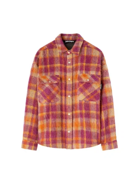 Wielobarwność kurtka Palm Angels w kratkę z nadrukiem szara