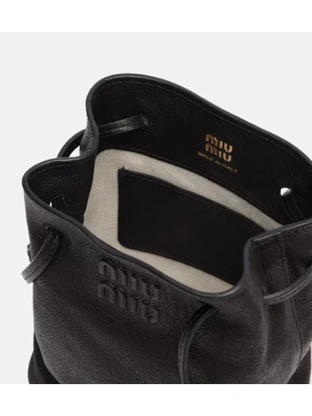 Usnjena crossbody torbica Miu Miu z avtogramom črna