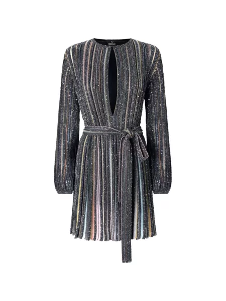 Scurt cu centură rochie Missoni cu decolteu în V gri